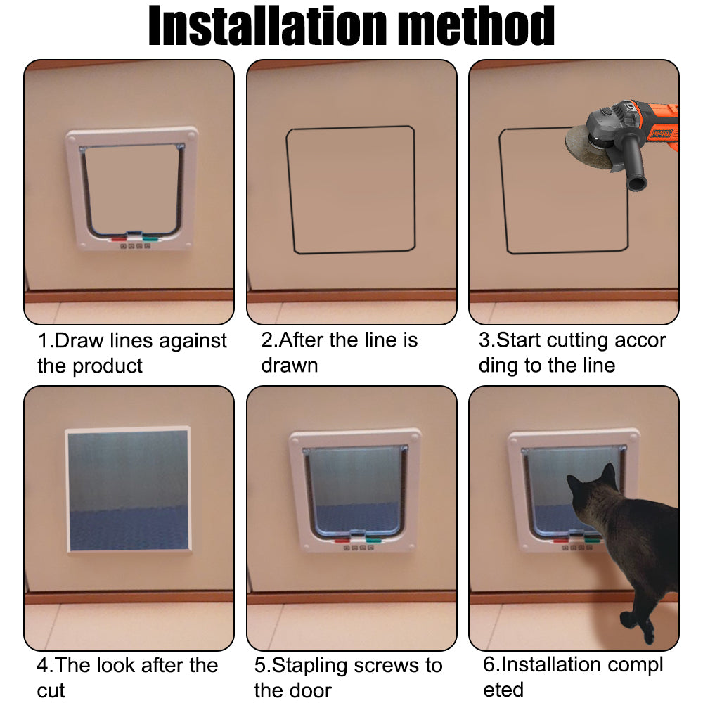 Pet Door with 4-Way Lock | ABS Plastic Cat & Dog Flap – M / L / XL