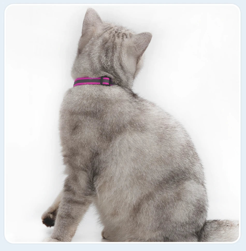 ROJECO Adjustable Cat Collar with Bell & Reflective Strip – Safety Breakaway Necklace for Cats & Kittens