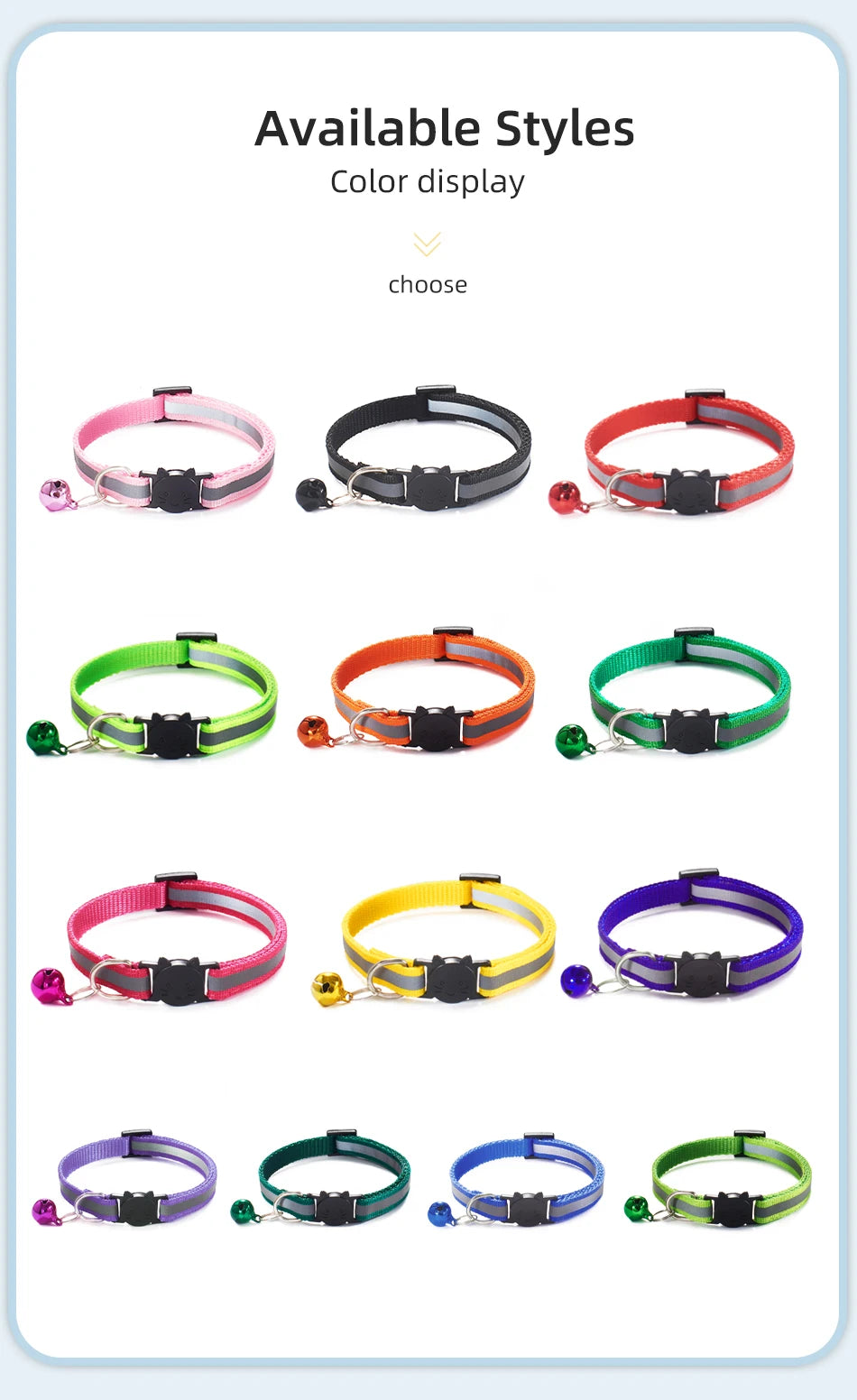 ROJECO Adjustable Cat Collar with Bell & Reflective Strip – Safety Breakaway Necklace for Cats & Kittens