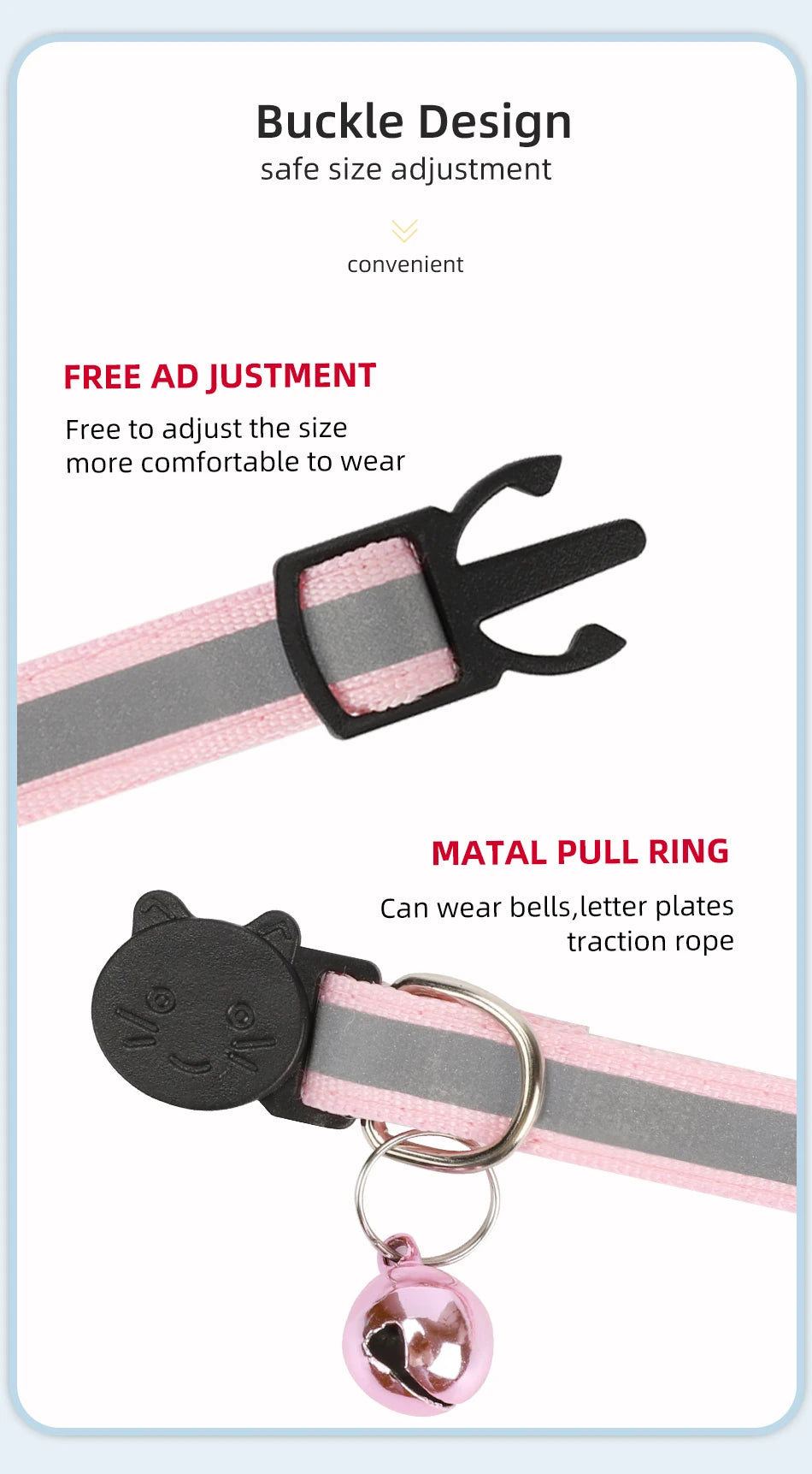 ROJECO Adjustable Cat Collar with Bell & Reflective Strip – Safety Breakaway Necklace for Cats & Kittens