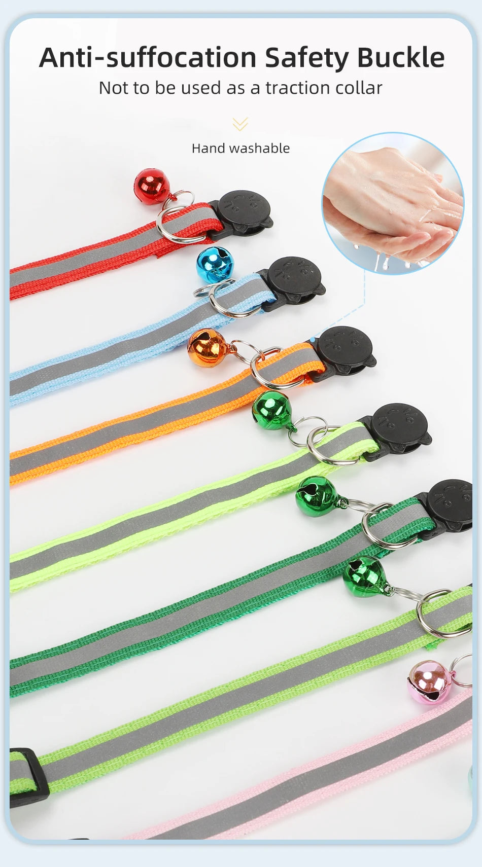 ROJECO Adjustable Cat Collar with Bell & Reflective Strip – Safety Breakaway Necklace for Cats & Kittens