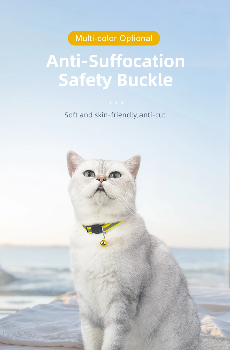ROJECO Adjustable Cat Collar with Bell & Reflective Strip – Safety Breakaway Necklace for Cats & Kittens