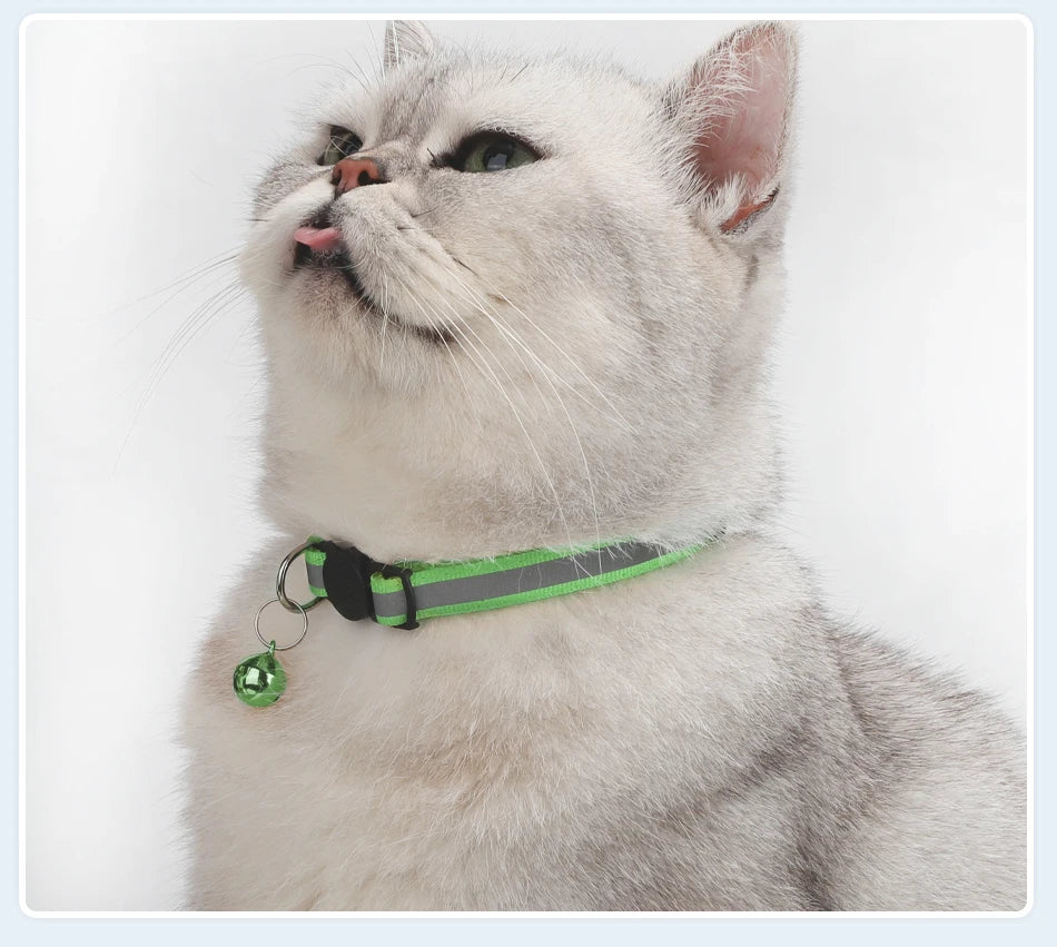 ROJECO Adjustable Cat Collar with Bell & Reflective Strip – Safety Breakaway Necklace for Cats & Kittens