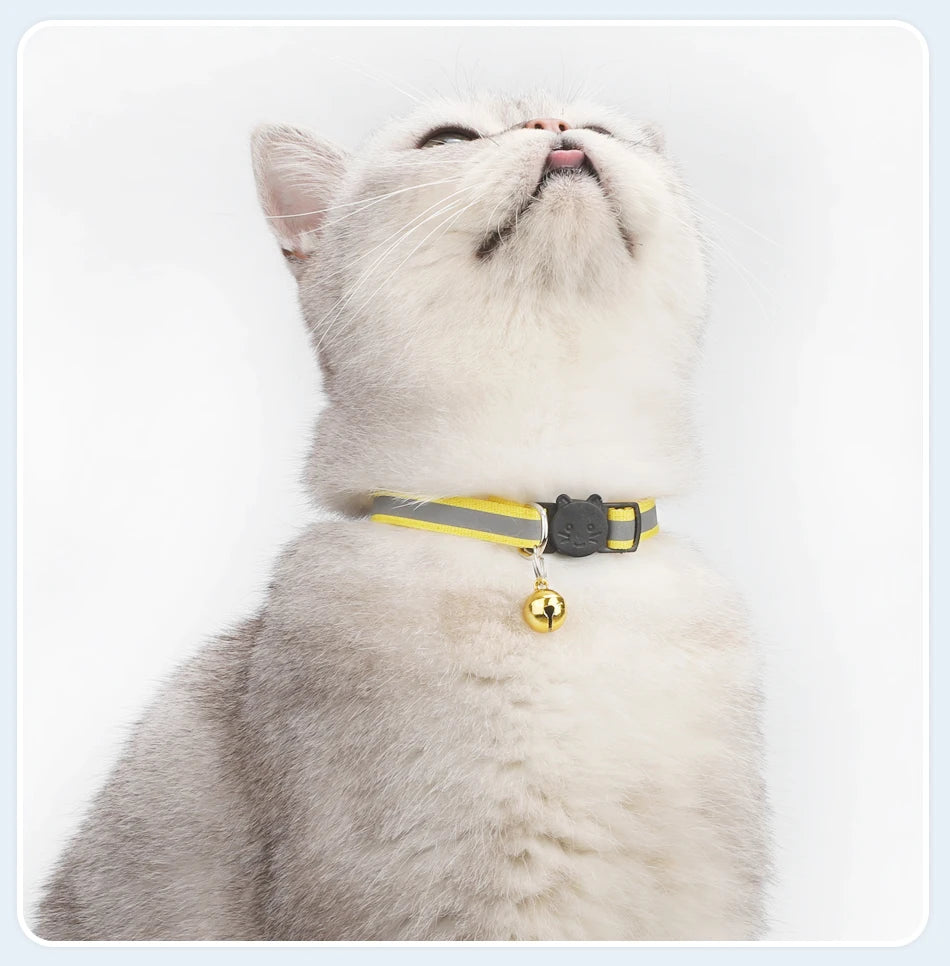 ROJECO Adjustable Cat Collar with Bell & Reflective Strip – Safety Breakaway Necklace for Cats & Kittens