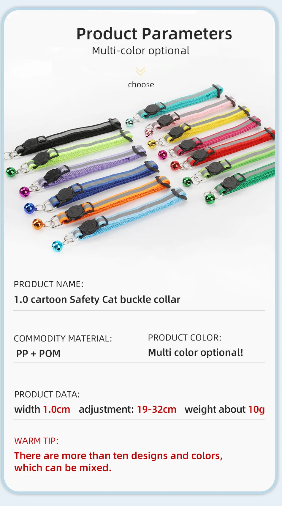 ROJECO Adjustable Cat Collar with Bell & Reflective Strip – Safety Breakaway Necklace for Cats & Kittens