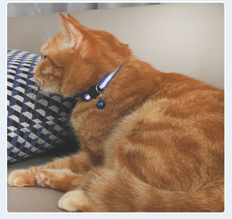 ROJECO Adjustable Cat Collar with Bell & Reflective Strip – Safety Breakaway Necklace for Cats & Kittens