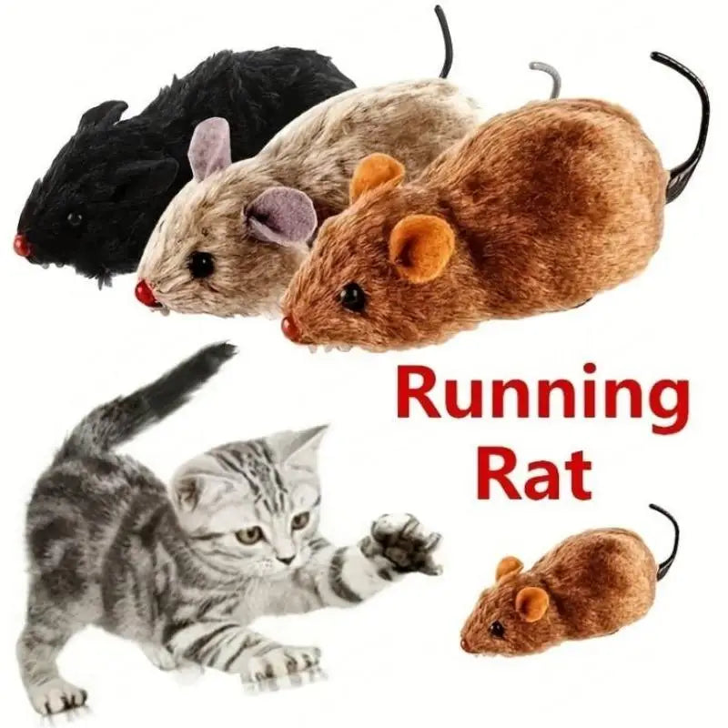 Wind-Up Plush Mouse Toy for Cats – Lifelike Running Rat for Interactive Play