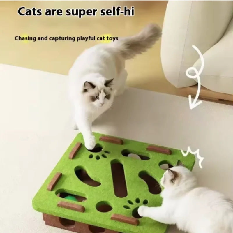 Interactive Cat Maze Toy with Bell Ball — Felt Puzzle Box