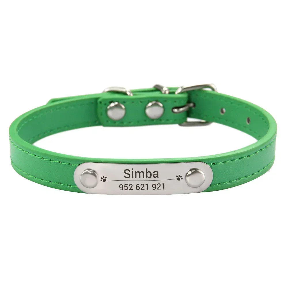 Personalized Pet Collar with Engraved ID Tag – PU Leather, Anti-Lost