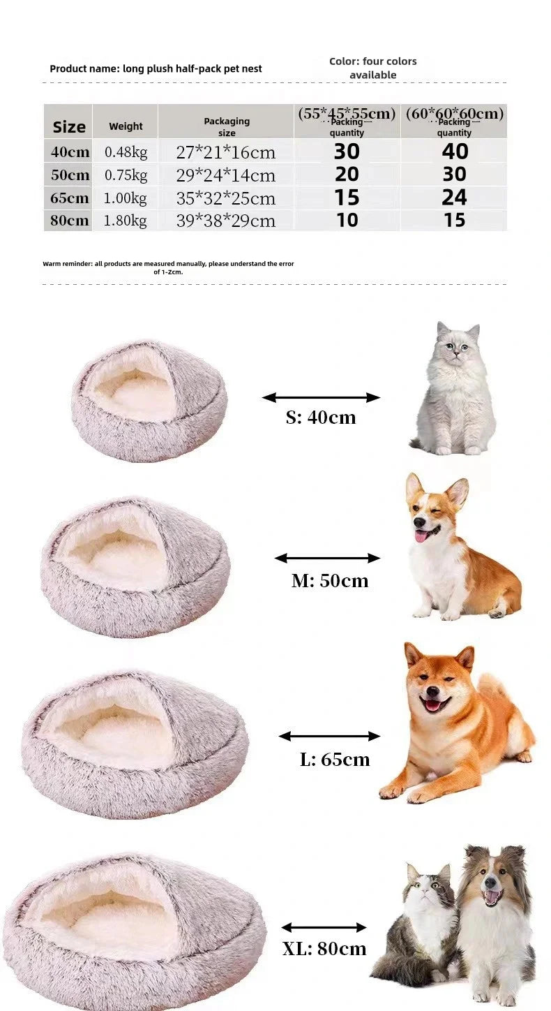 2-in-1 Plush Pet Bed with Hooded Shell – Warm & Cozy Cat and Dog Nest