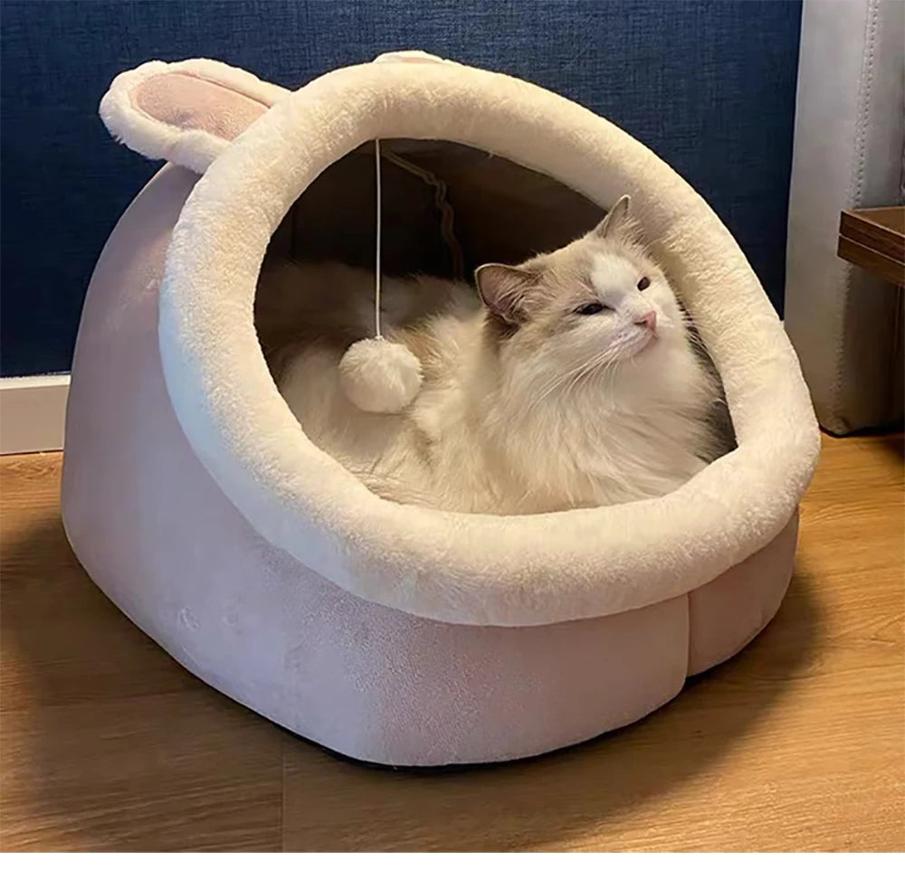 Cute Ear Cat Cave Bed – Foldable, Washable & Deep Sleep Pet Bed for Cats & Small Dogs