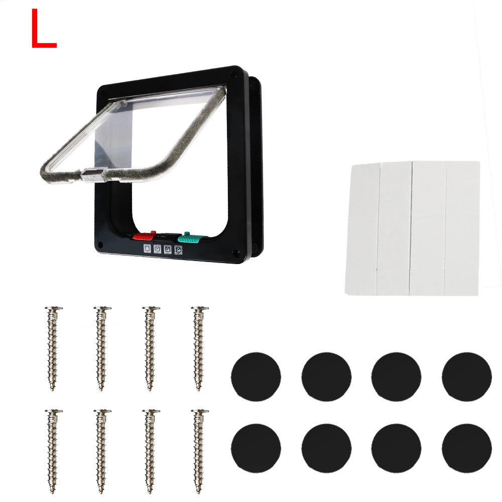 Pet Door with 4-Way Lock | ABS Plastic Cat & Dog Flap – M / L / XL