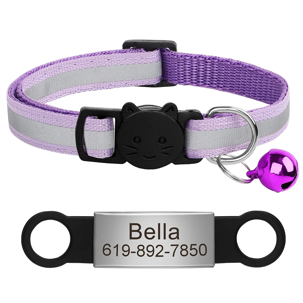 Personalized Reflective Cat & Dog Collar with Bell & Free Engraving