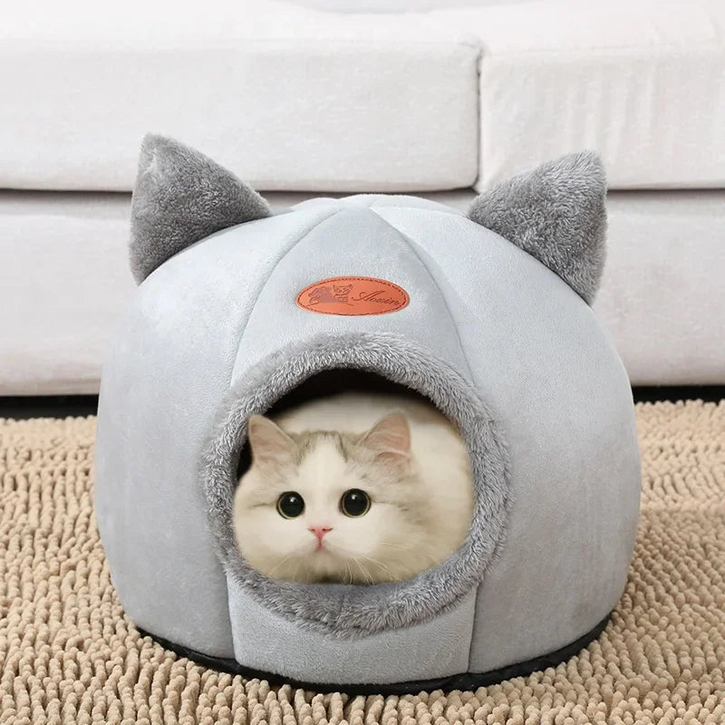 Cozy Cave Cat Bed – Removable Cushion, Breathable & Warm Pet House for Cats & Small Dogs