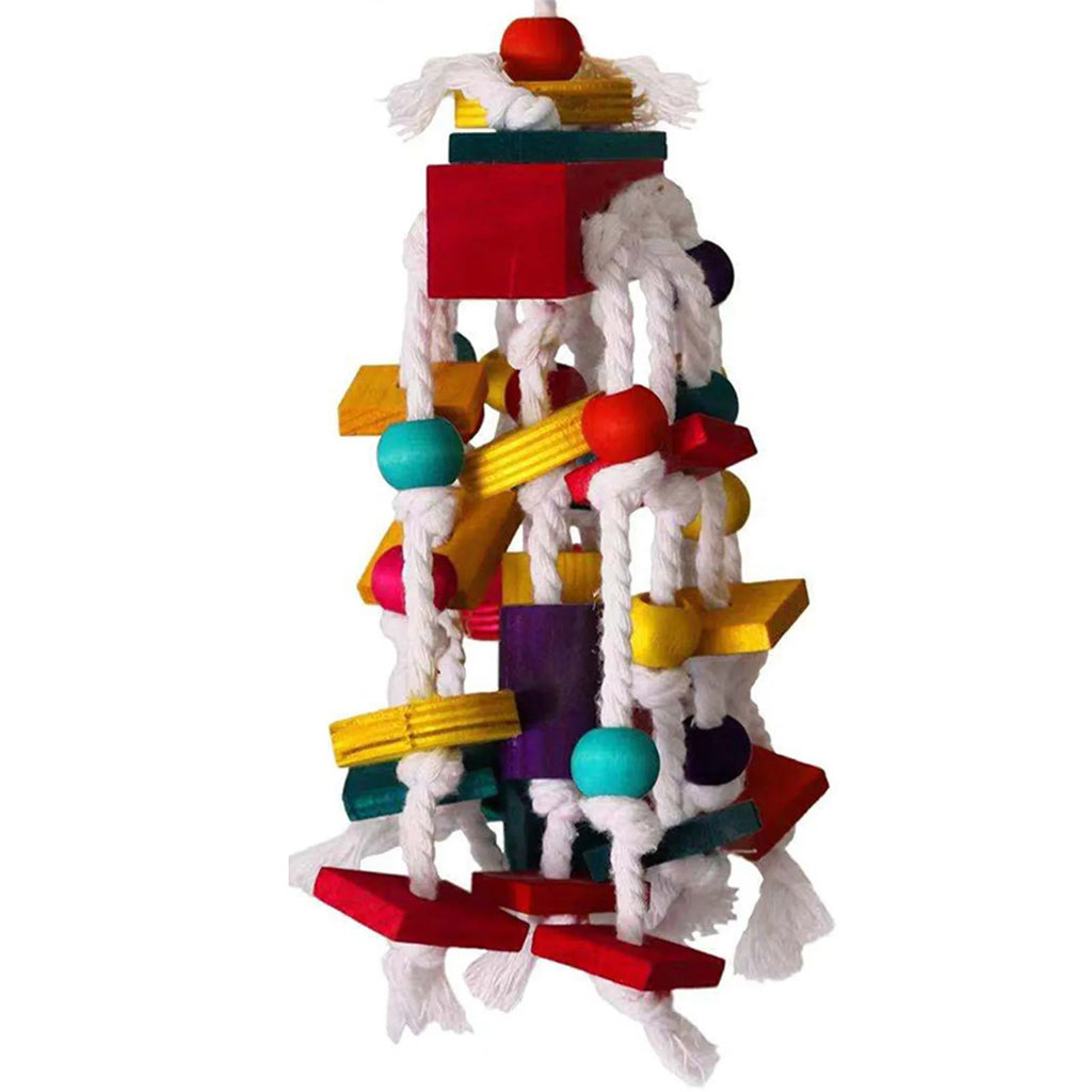 Colorful Rope & Wood Bird Toy – Climbing, Chewing & Foraging Enrichment
