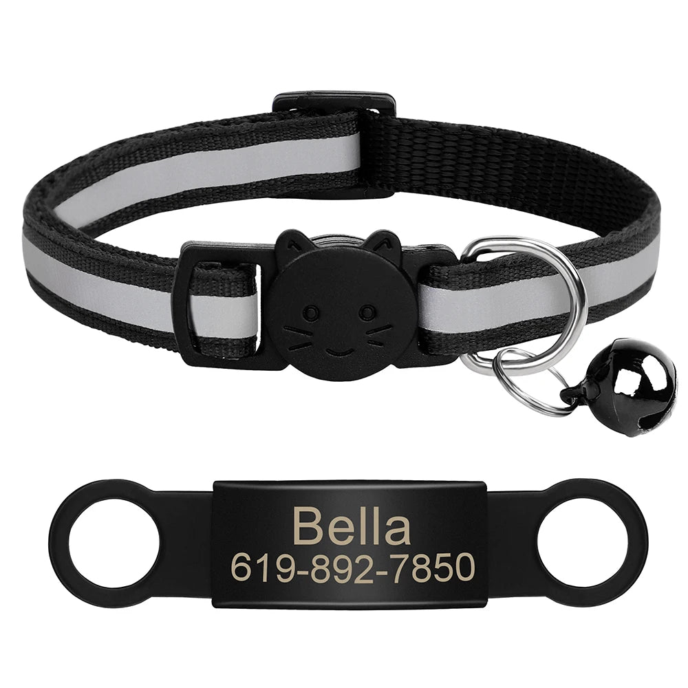 Personalized Reflective Cat & Dog Collar with Bell & Free Engraving