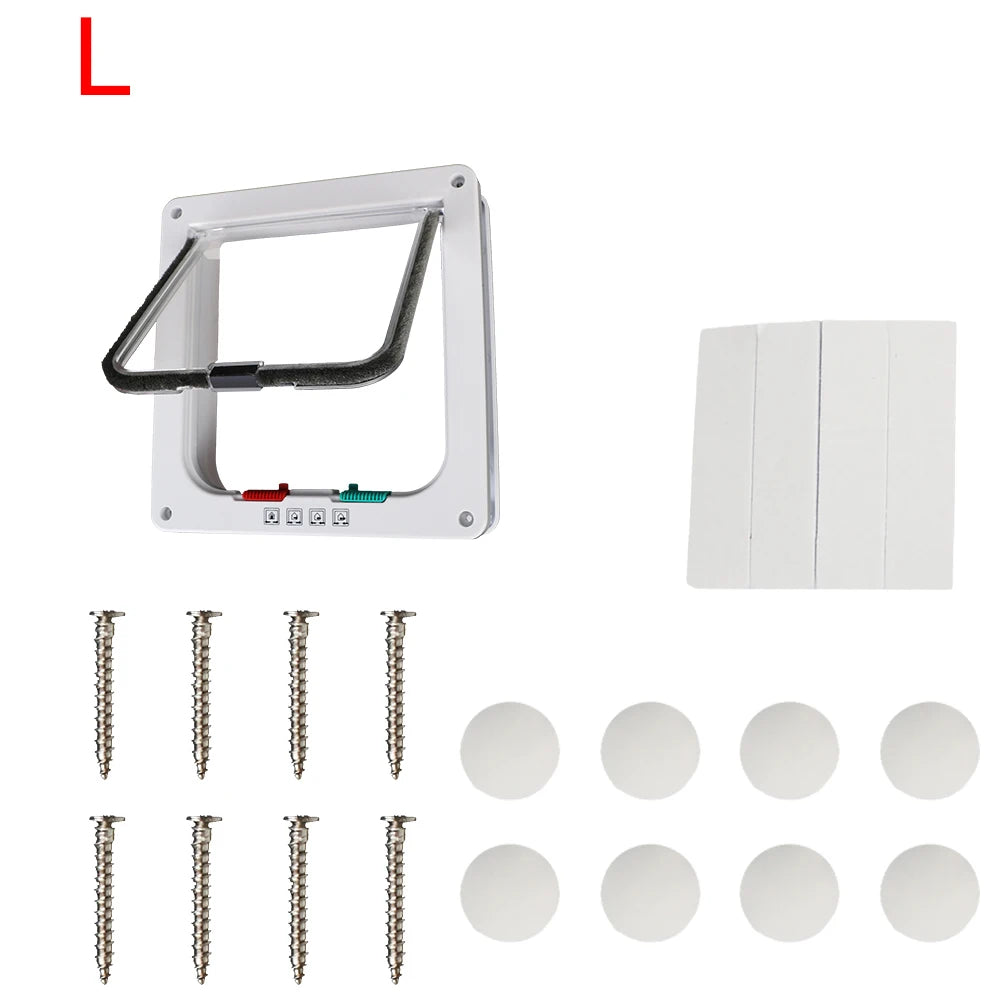 Pet Door with 4-Way Lock | ABS Plastic Cat & Dog Flap – M / L / XL