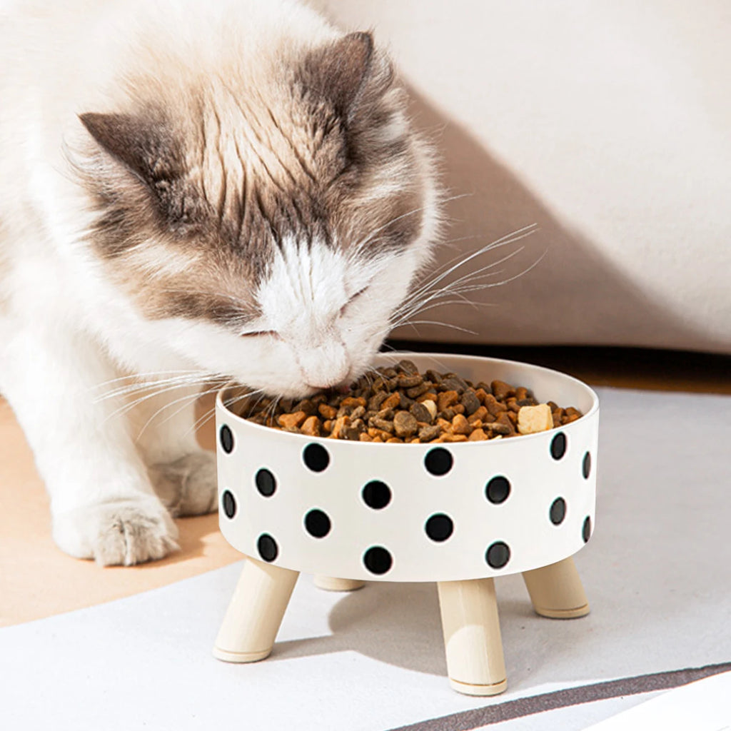 Non-Slip Polka Dot Pet Bowl for Cats & Dogs – Easy to Clean | White & Black