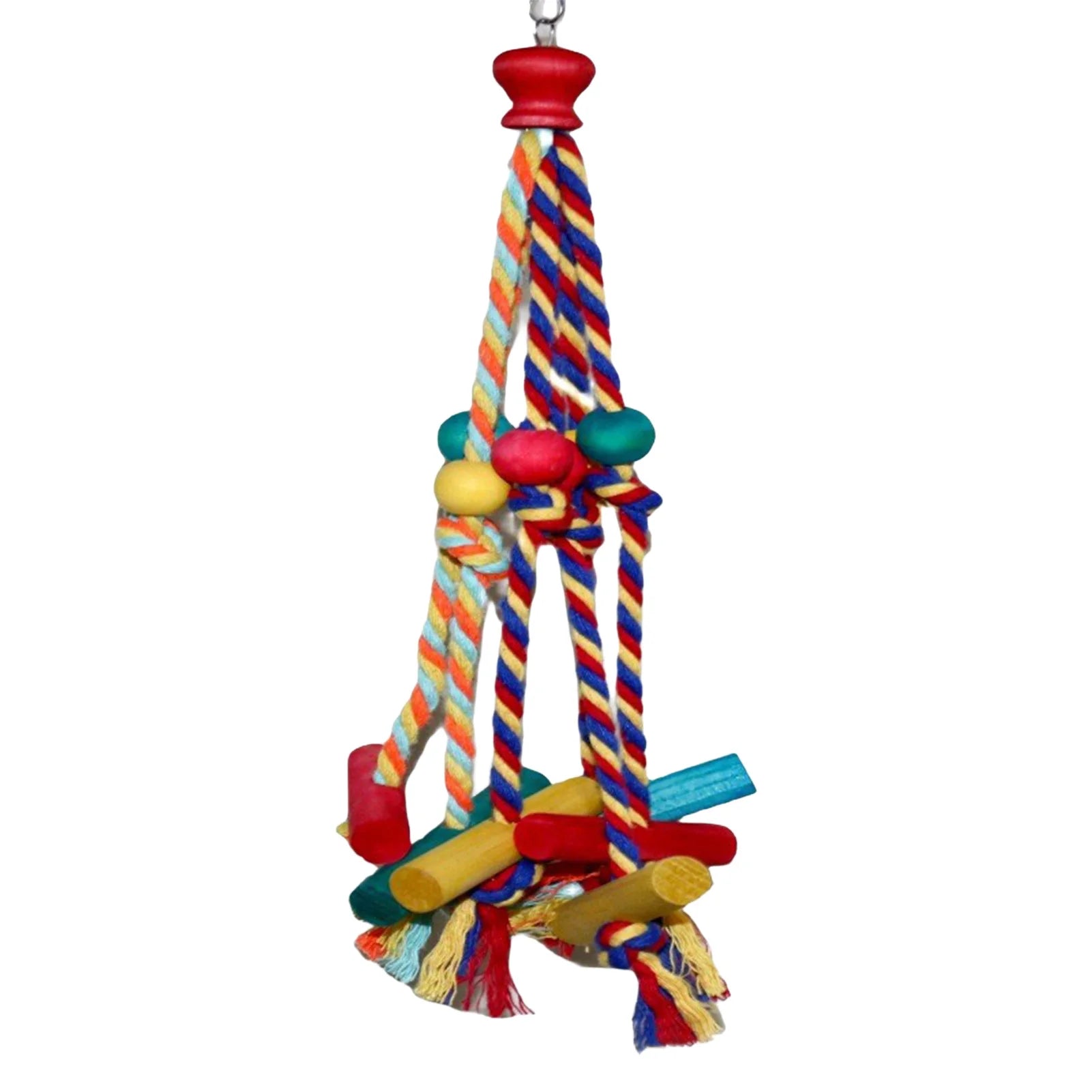 Colorful Rope & Wood Bird Toy – Climbing, Chewing & Foraging Enrichment