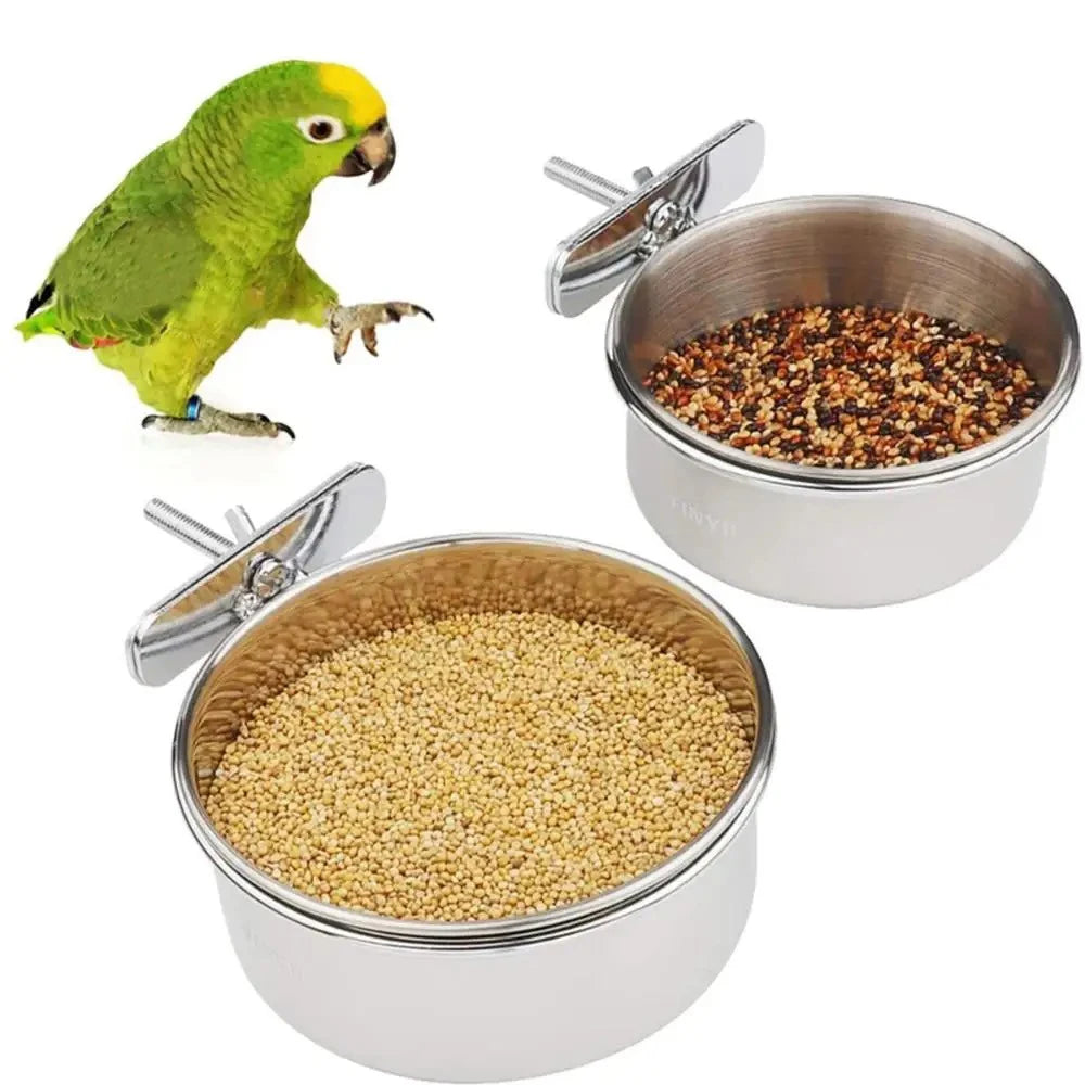 Stainless Steel Bird Feeder Bowl with Cage Clip