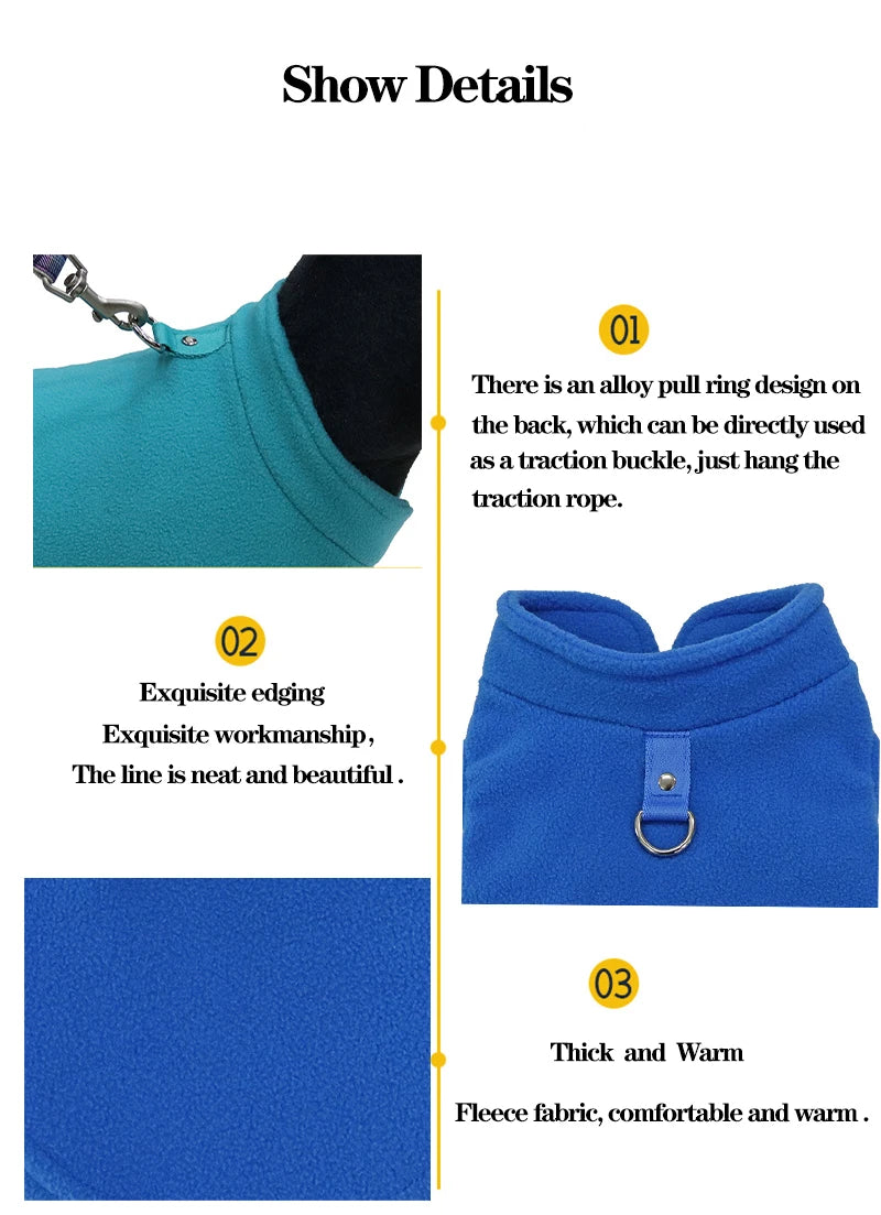 Soft Fleece Pet Vest Jacket with D-Ring | Dog & Cat Winter Coat