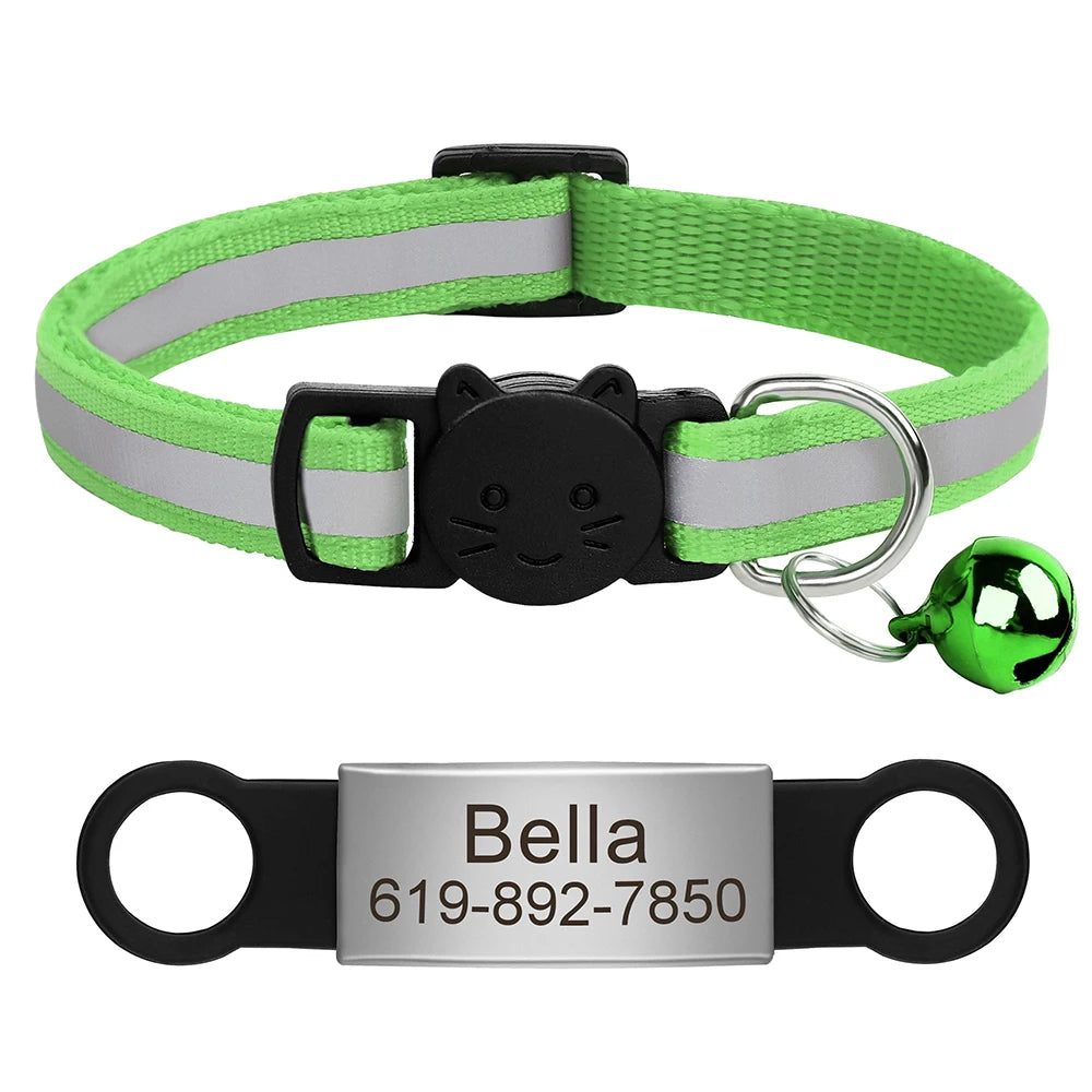 Personalized Reflective Cat & Dog Collar with Bell & Free Engraving