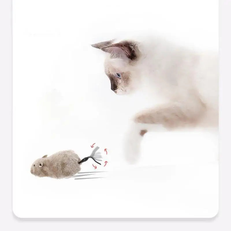 Wind-Up Plush Mouse Toy for Cats – Lifelike Running Rat for Interactive Play