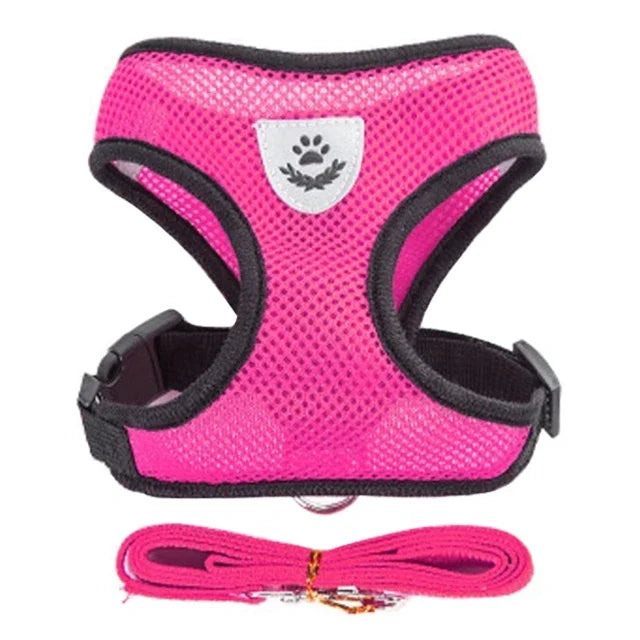 Adjustable Reflective Cat & Dog Harness Vest with Leash – Soft Mesh | S/M/L
