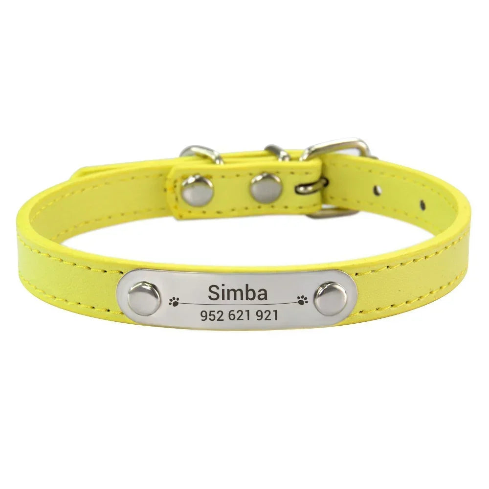 Personalized Pet Collar with Engraved ID Tag – PU Leather, Anti-Lost