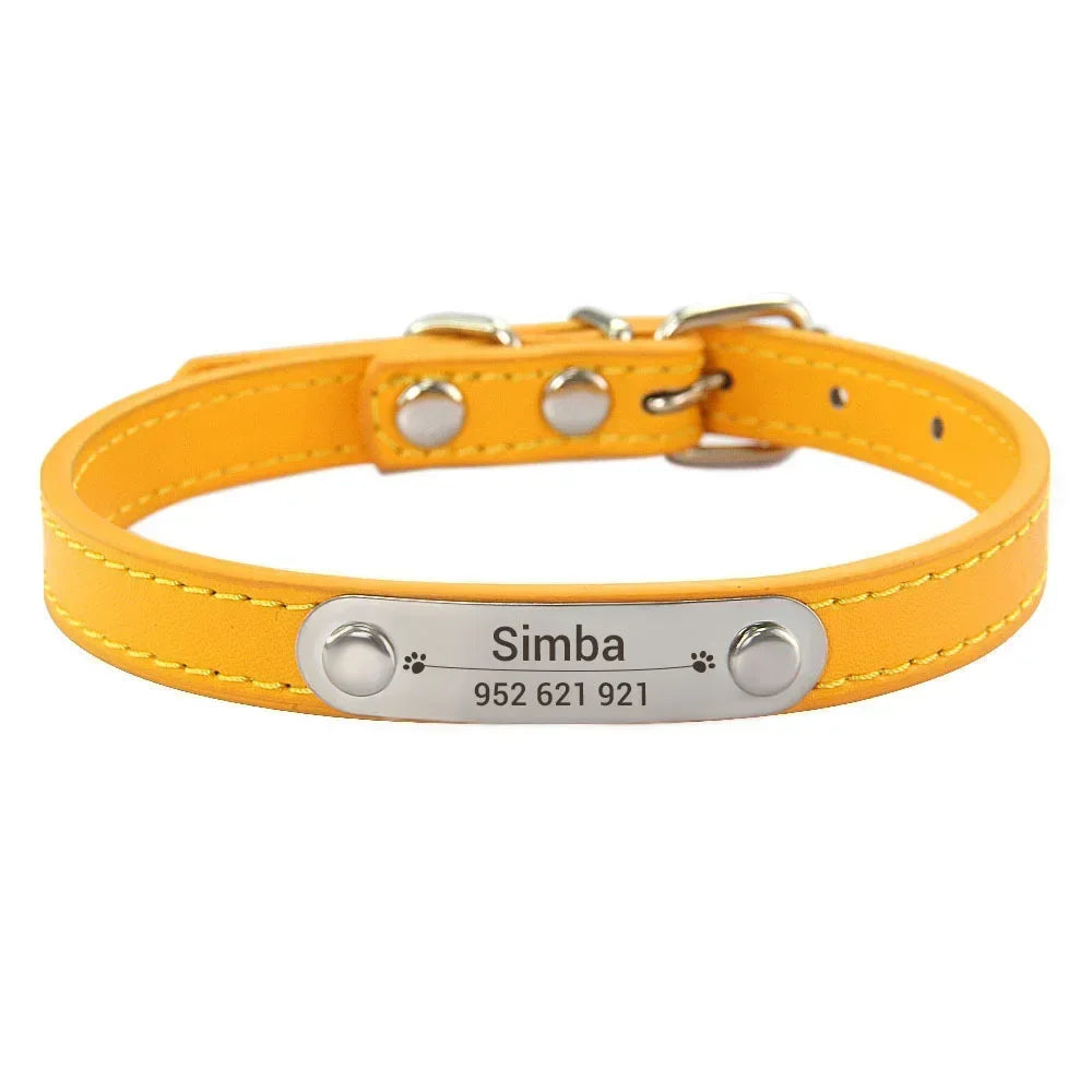 Personalized Pet Collar with Engraved ID Tag – PU Leather, Anti-Lost