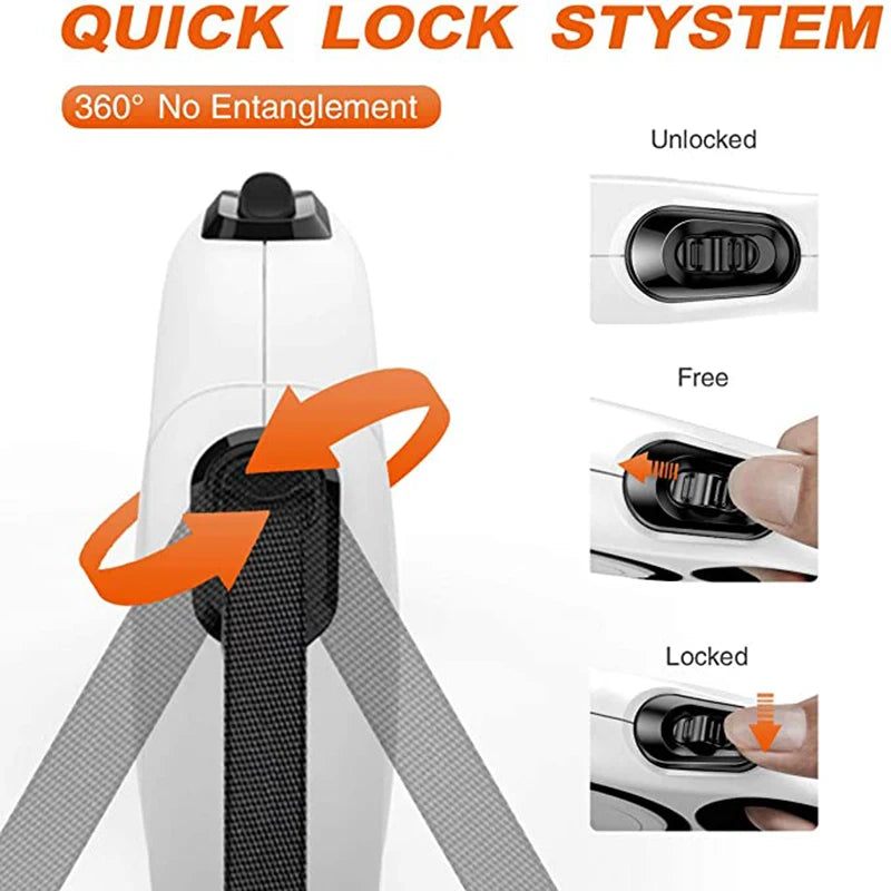 Retractable Dog Leash – Durable Nylon, One-Touch Brake & Lock | 3M / 5M / 8M for Small, Medium & Large Dogs