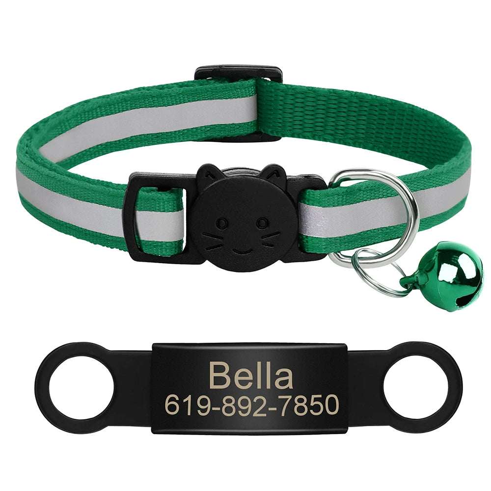 Personalized Reflective Cat & Dog Collar with Bell & Free Engraving