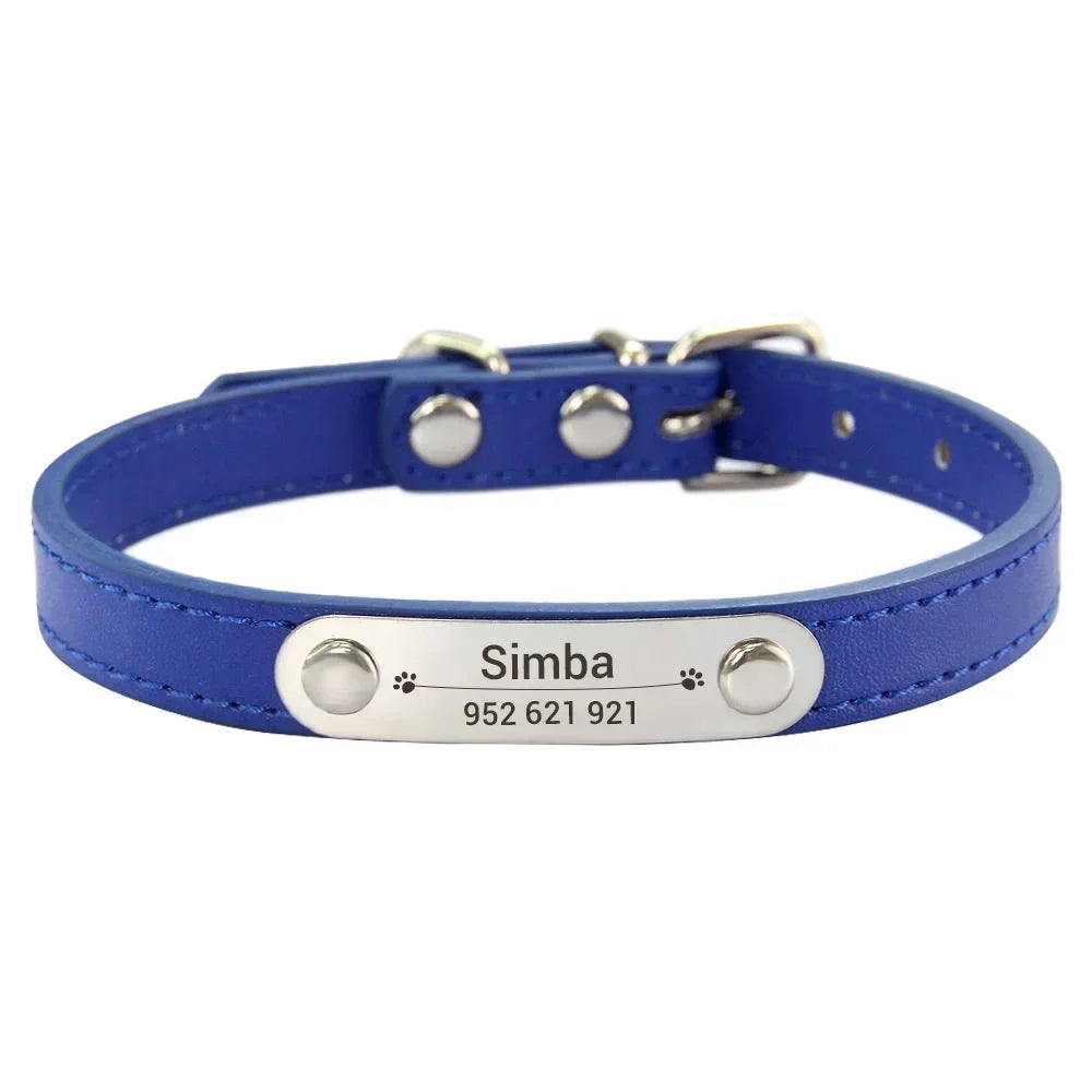 Personalized Pet Collar with Engraved ID Tag – PU Leather, Anti-Lost