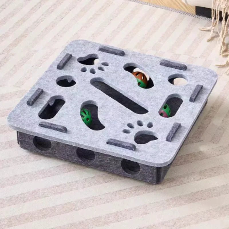 Interactive Cat Maze Toy with Bell Ball — Felt Puzzle Box