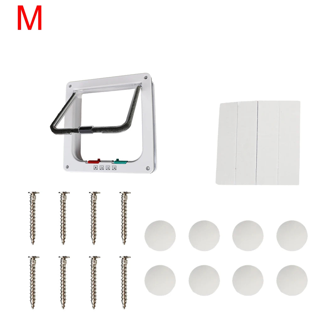 Pet Door with 4-Way Lock | ABS Plastic Cat & Dog Flap – M / L / XL