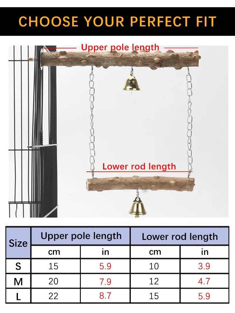 Natural Wood Bird Perch Stand – Double-Layer Parrot Toy with Beak & Claw Grinder