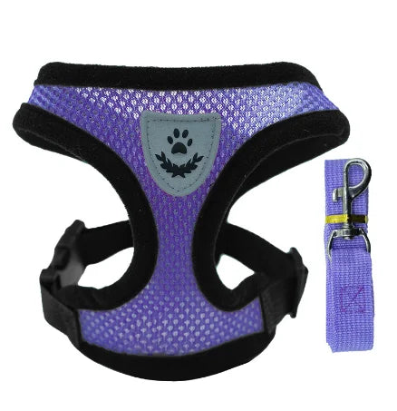 Adjustable Reflective Cat & Dog Harness Vest with Leash – Soft Mesh | S/M/L