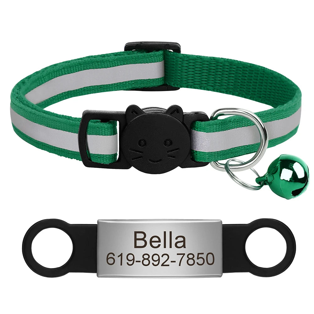 Personalized Reflective Cat & Dog Collar with Bell & Free Engraving