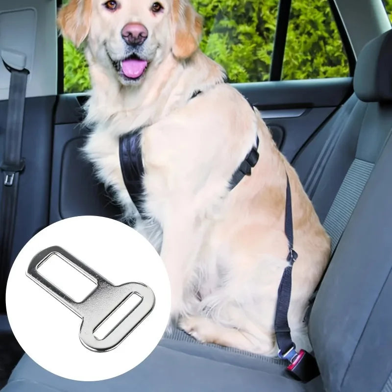 Stainless Steel Pet Seat Belt Clip Adapter – Universal Car Safety Buckle for Dogs & Cats