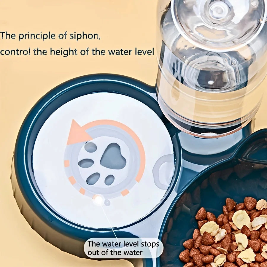 3-in-1 Tilted Cat Bowl Set with Gravity Water Dispenser – Neck Protection Design