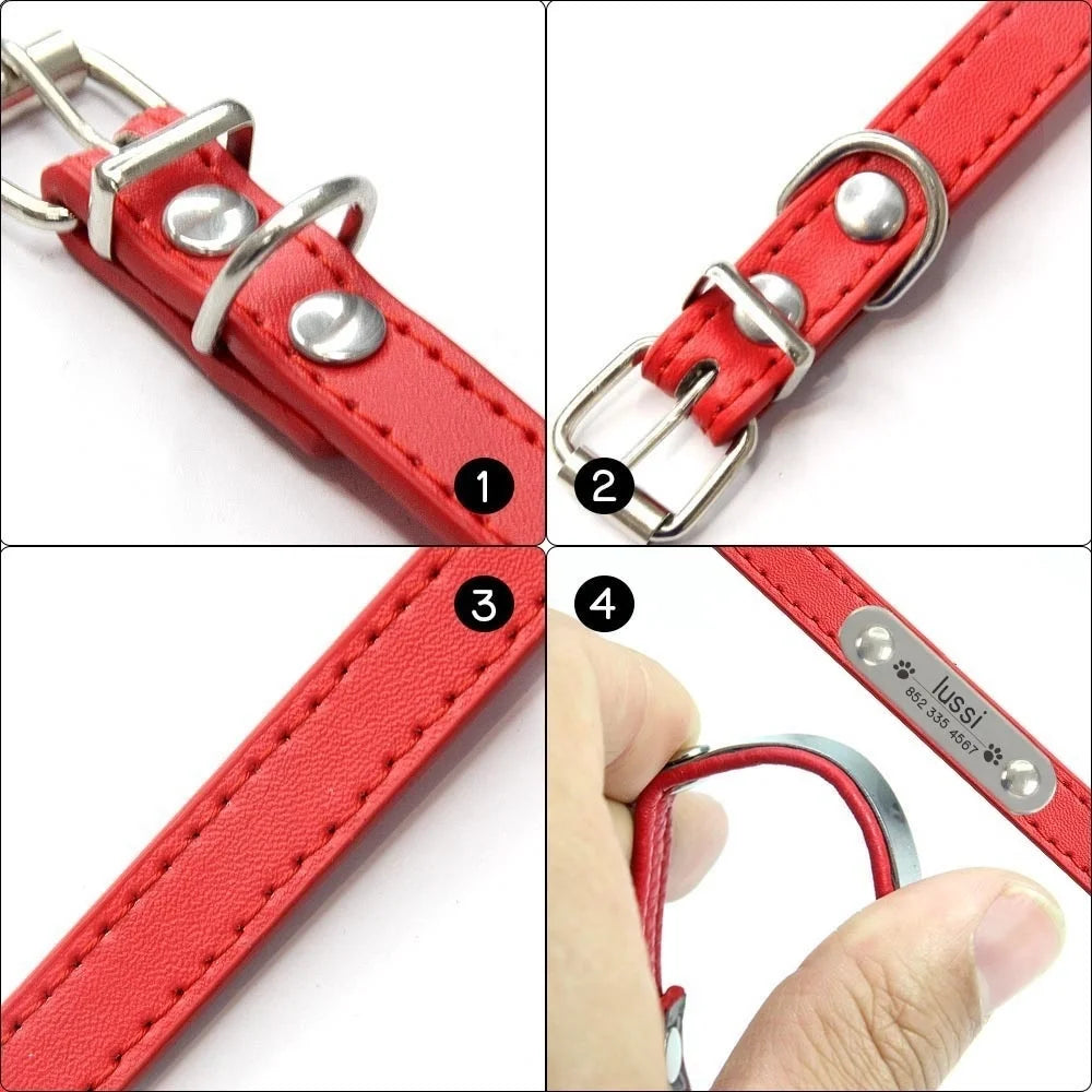 Personalized Pet Collar with Engraved ID Tag – PU Leather, Anti-Lost