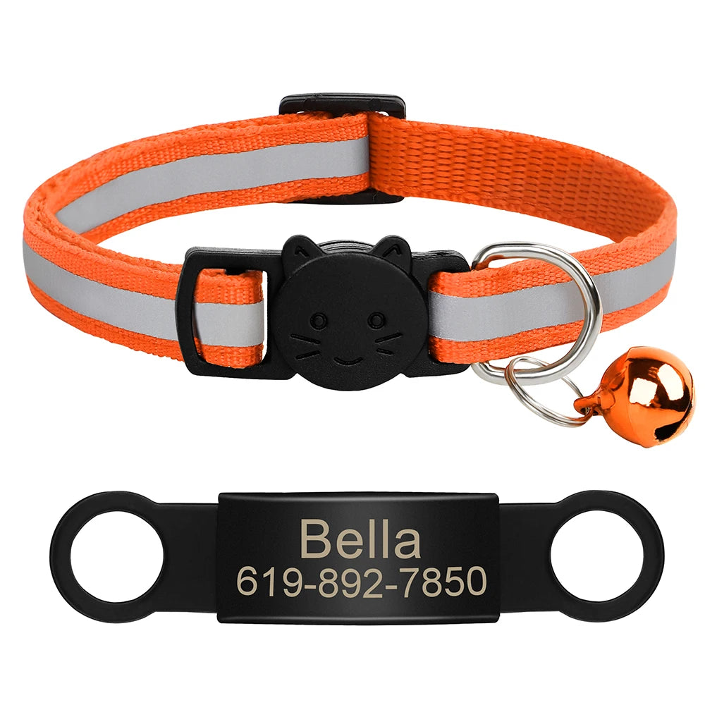 Personalized Reflective Cat & Dog Collar with Bell & Free Engraving