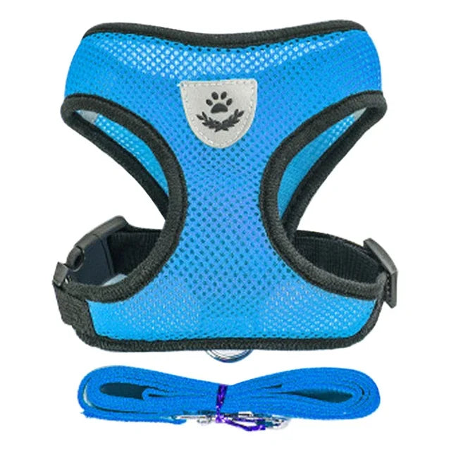 Adjustable Reflective Cat & Dog Harness Vest with Leash – Soft Mesh | S/M/L