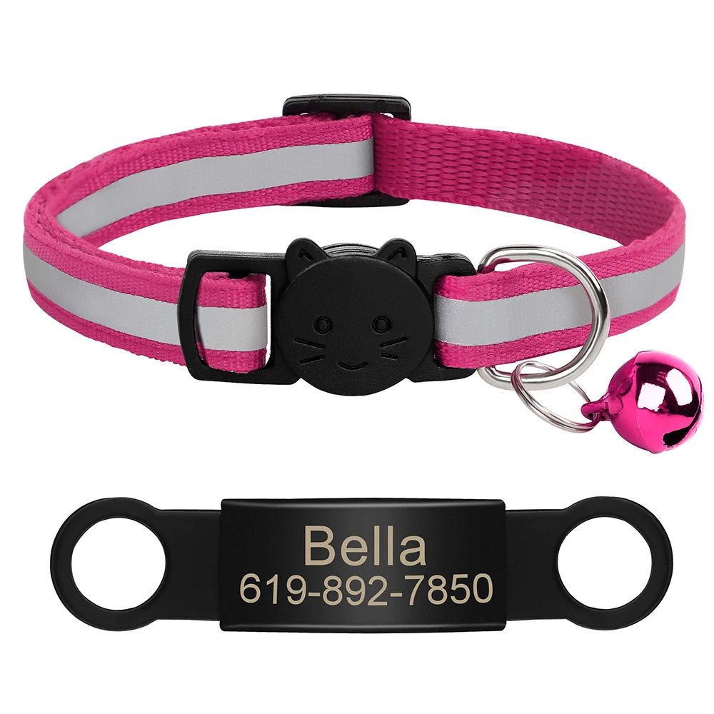 Personalized Reflective Cat & Dog Collar with Bell & Free Engraving