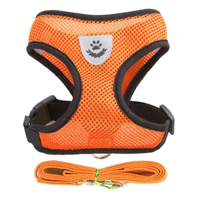 Adjustable Reflective Cat & Dog Harness Vest with Leash – Soft Mesh | S/M/L