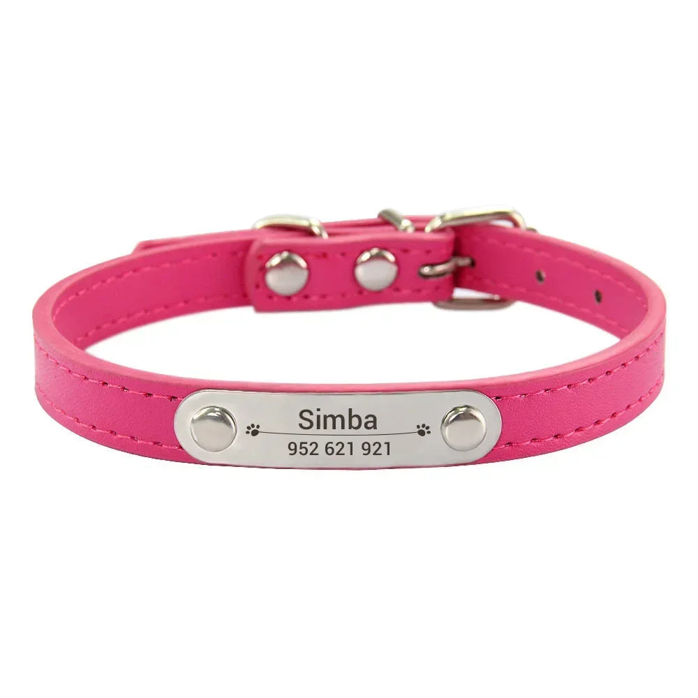 Personalized Pet Collar with Engraved ID Tag – PU Leather, Anti-Lost