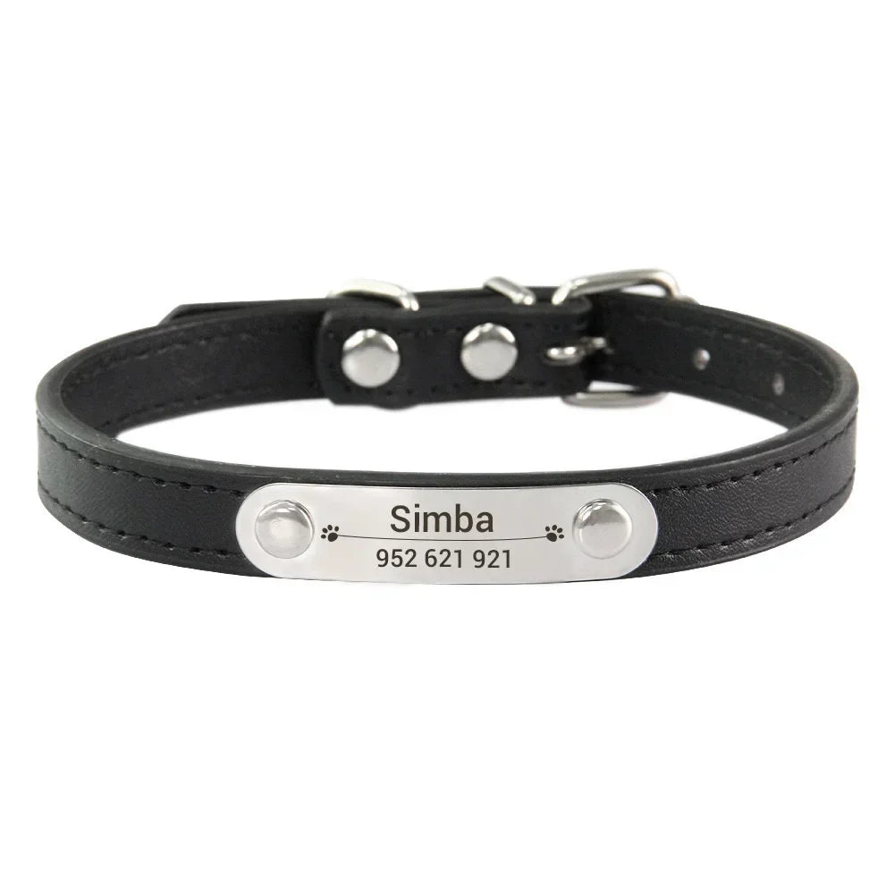 Personalized Pet Collar with Engraved ID Tag – PU Leather, Anti-Lost