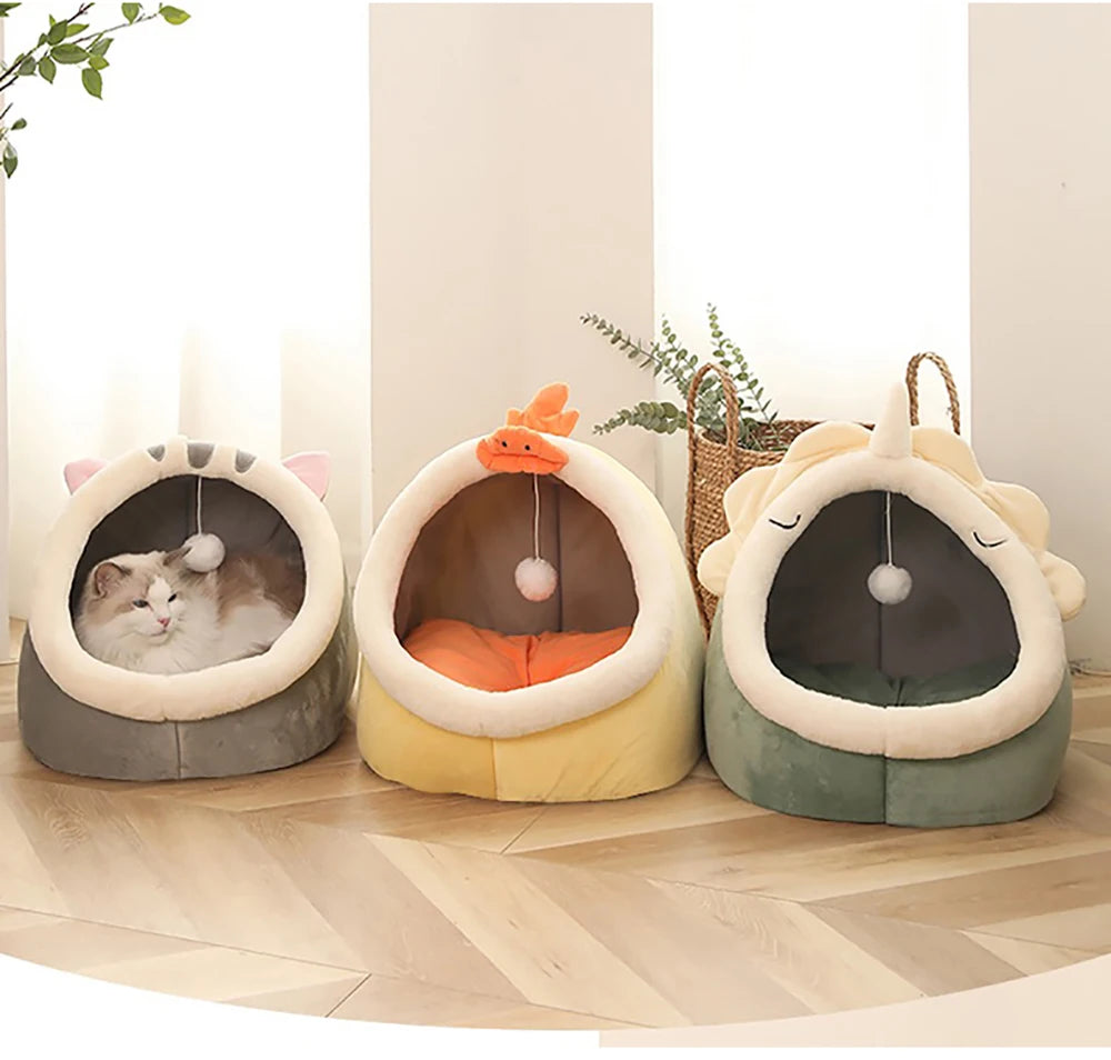 Cute Ear Cat Cave Bed – Foldable, Washable & Deep Sleep Pet Bed for Cats & Small Dogs