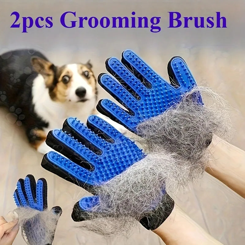 Pet Grooming Gloves – 2-in-1 Silicone Deshedding & Massage Brush for Dogs & Cats