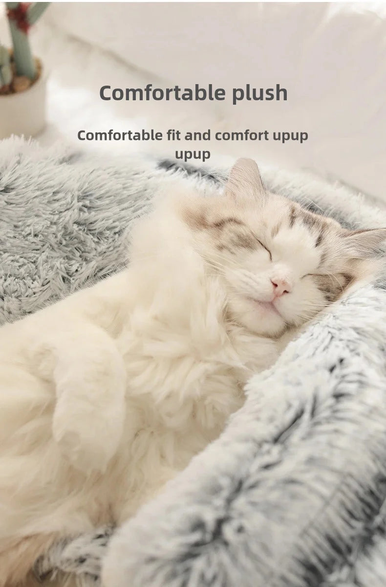 2-in-1 Plush Pet Bed with Hooded Shell – Warm & Cozy Cat and Dog Nest